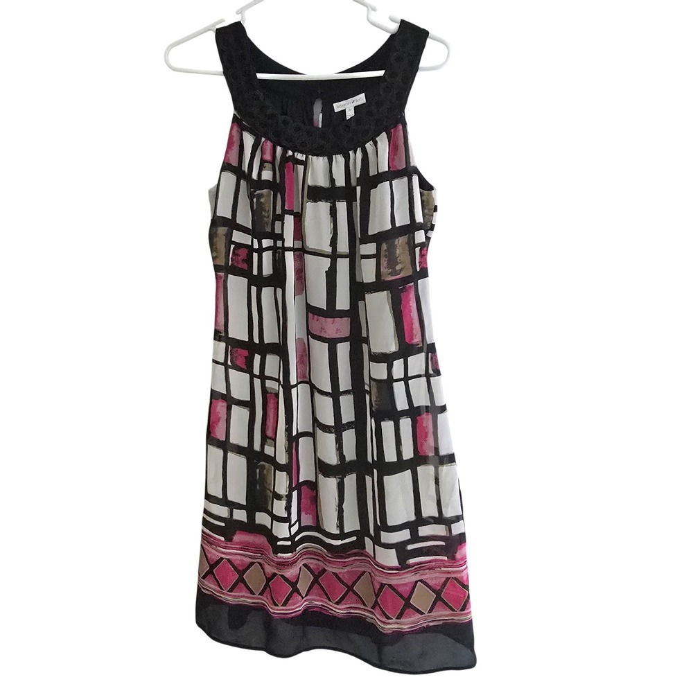 Fashion Bug Pink Black Geometric Grid Sleeveless Shift Dress Womens 10 Y2K Vtg